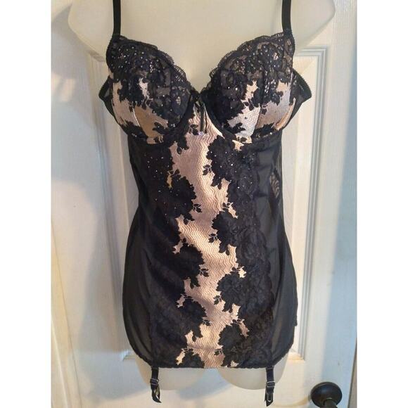 Victoria Secret Full Body Corset Garter Black Silver Sheer Sz 36 C Sexy Bridal - Picture 1 of 10